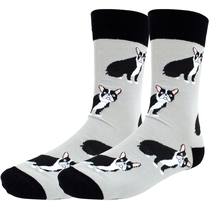 Sitting French Bulldog Crew Novelty Socks - Gray