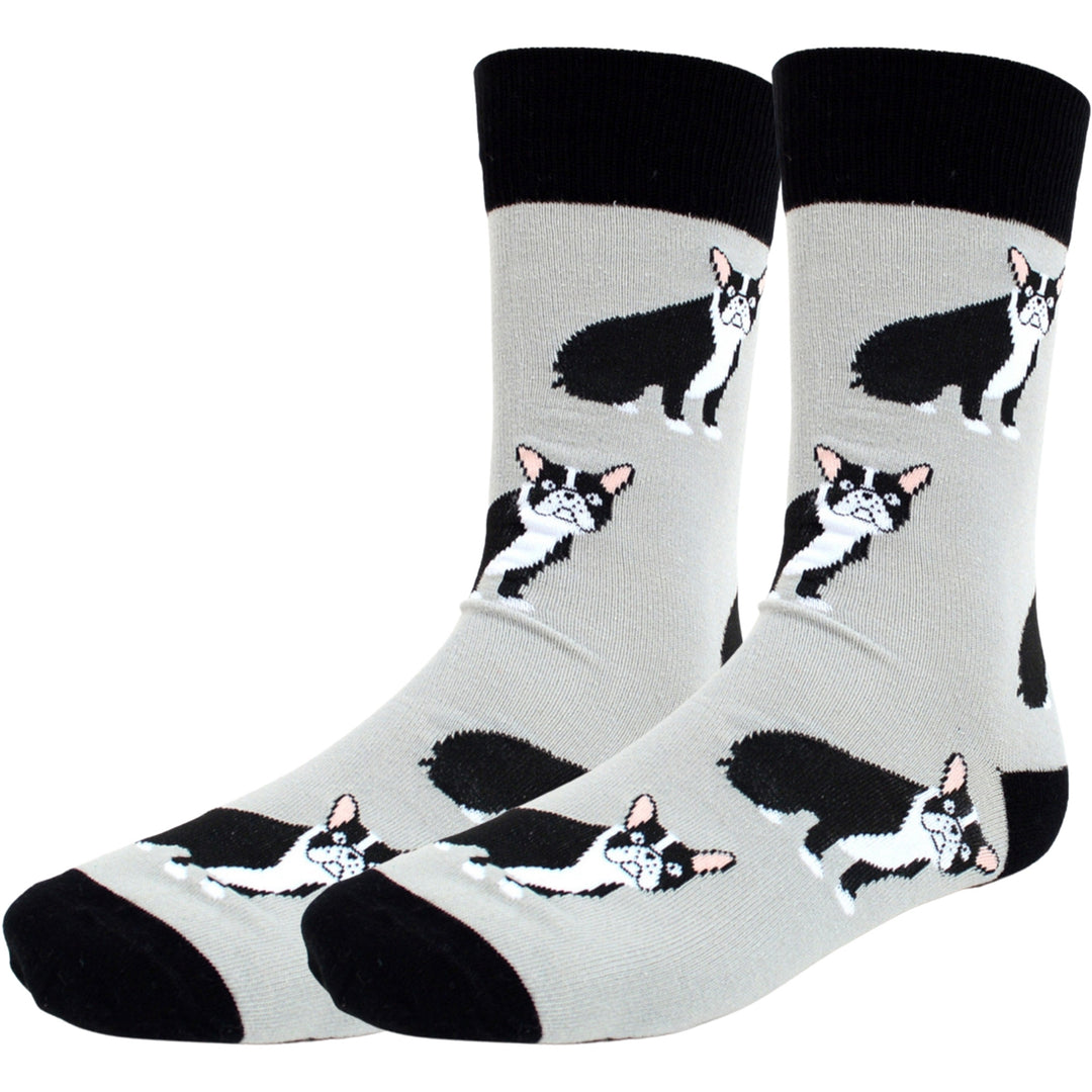Sitting French Bulldog Crew Novelty Socks - Gray