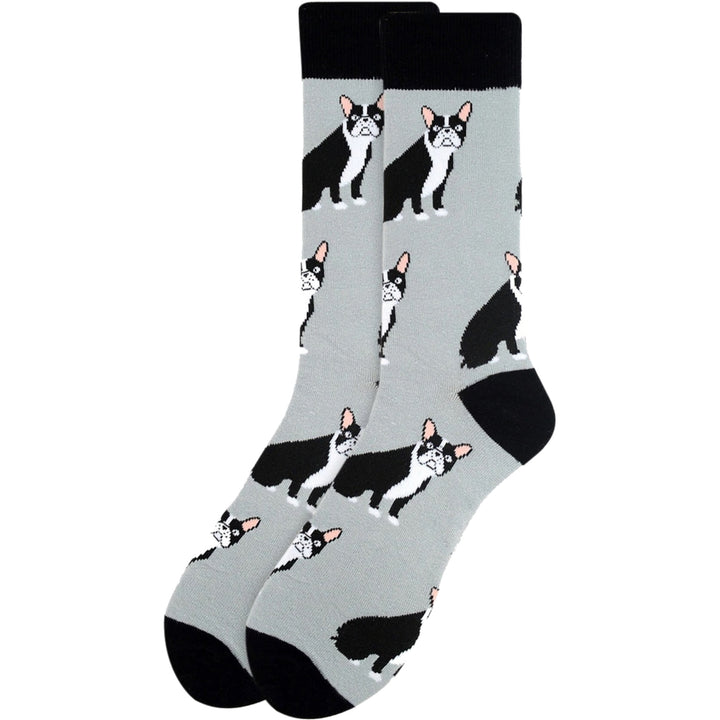 Sitting French Bulldog Crew Novelty Socks - Gray