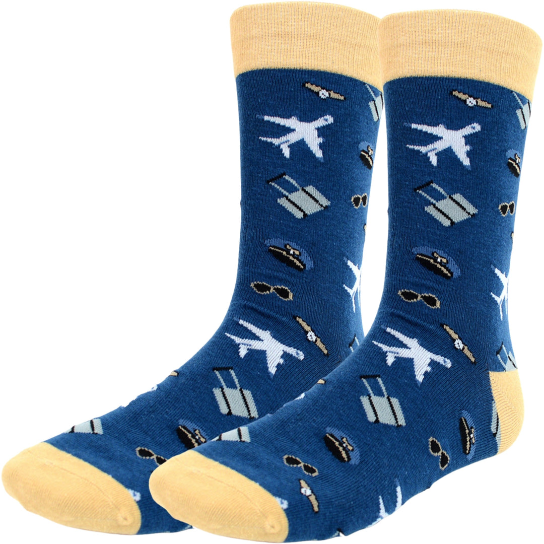 Pilot Crew Flying the Friendly Skies Novelty Socks - Blue