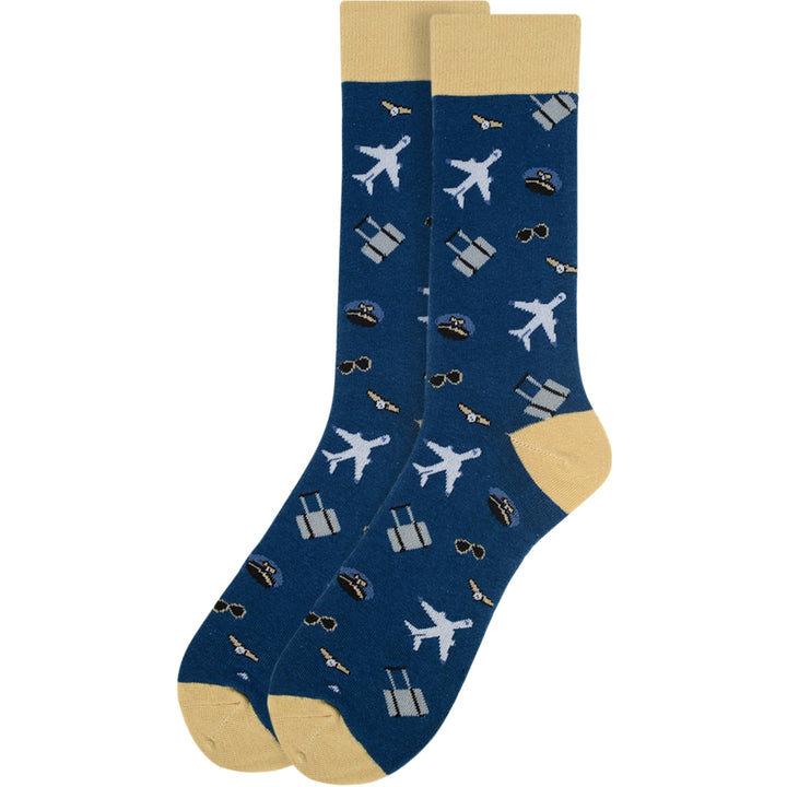 Pilot Crew Flying the Friendly Skies Novelty Socks - Blue