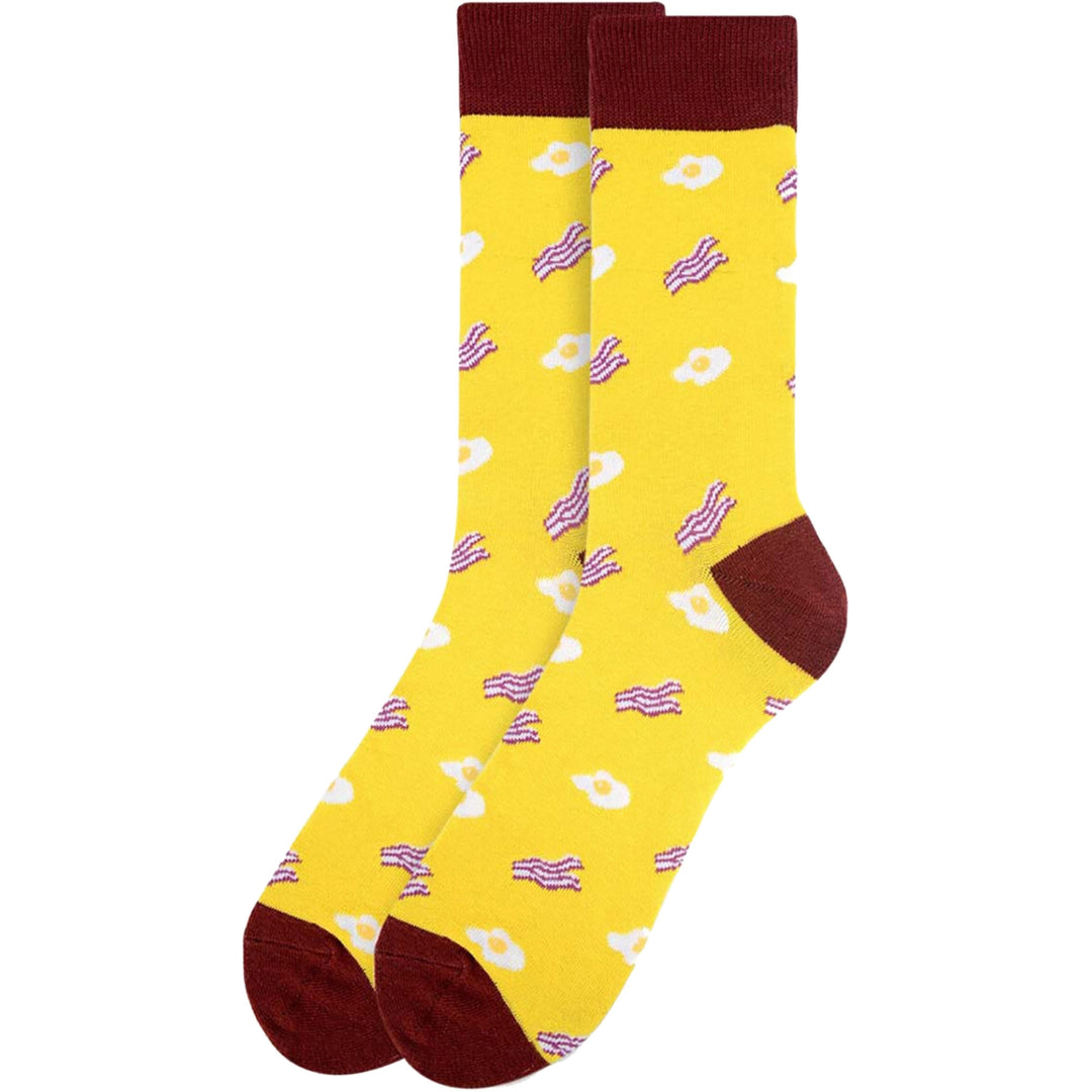 Breakfast Bacons and Eggs Crew Novelty Socks - Yellow