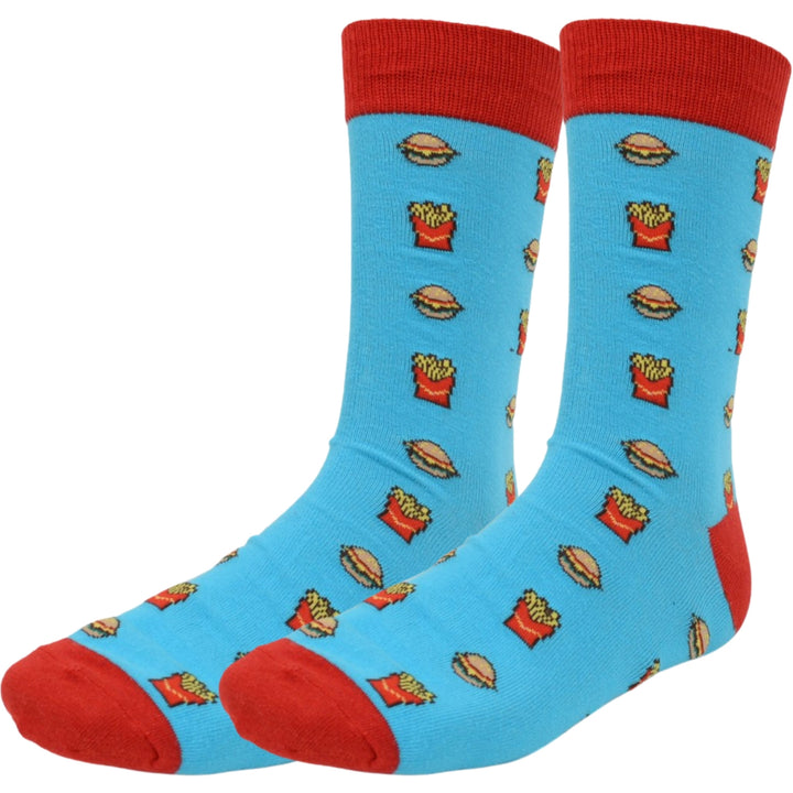 Hamburger & French Fries Crew Novelty Socks - Blue