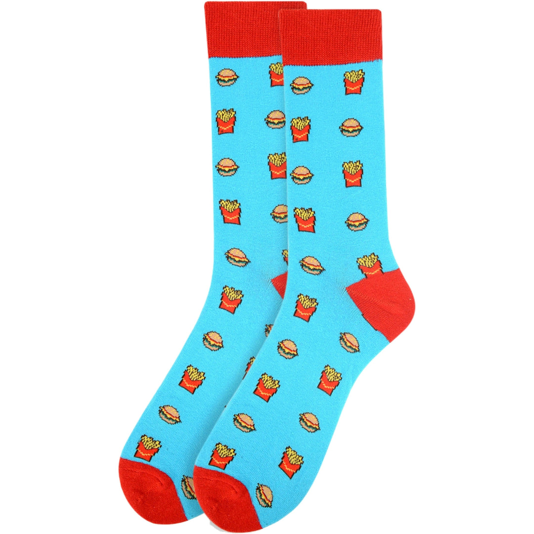 Hamburger & French Fries Crew Novelty Socks - Blue