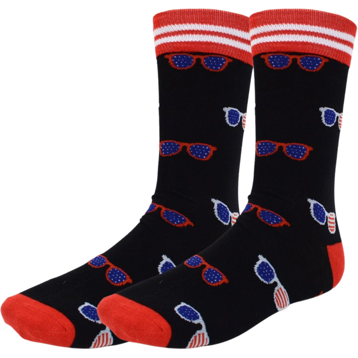 American Flag Sunglass Crew Novelty Socks