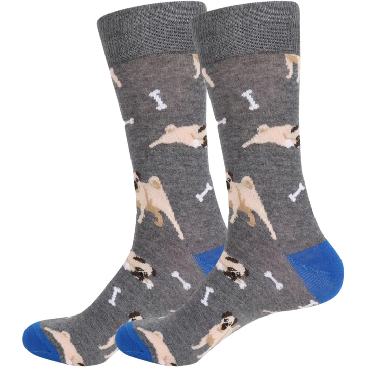 Playful Pug Dogs and Bones Dog Novelty Socks - Gray