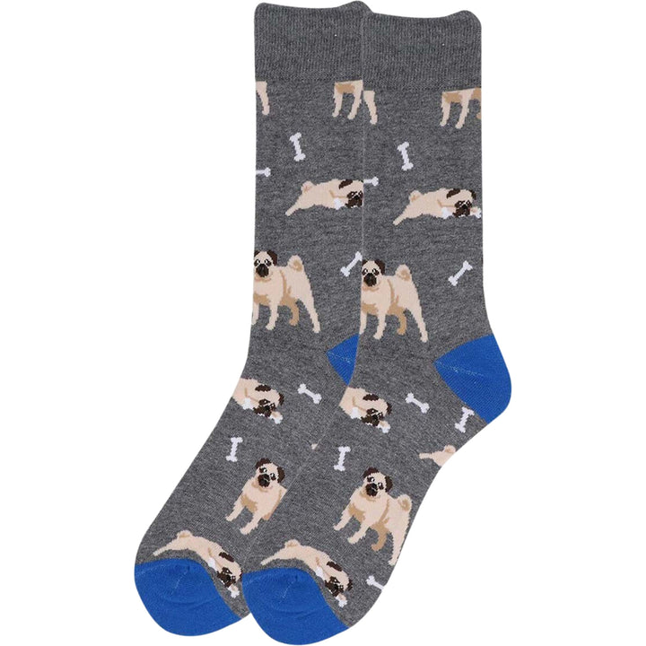Playful Pug Dogs and Bones Dog Novelty Socks - Gray
