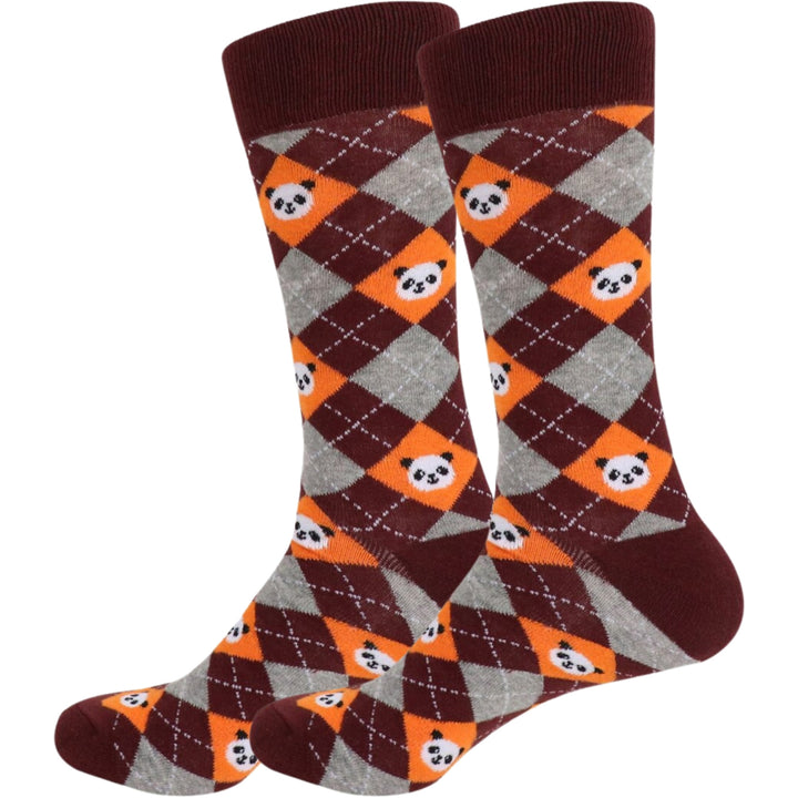 Giant Smiling Panda Faces Crew Novelty Socks - Brown