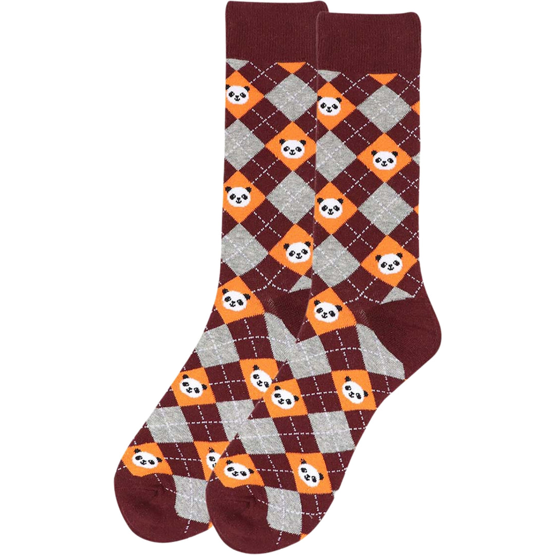 Giant Smiling Panda Faces Crew Novelty Socks - Brown