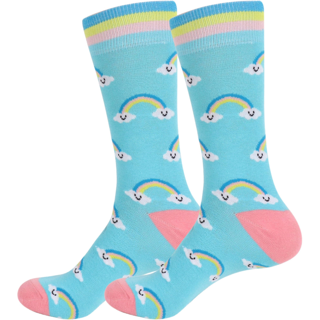 Smiley Rainbows Crew Novelty Socks - Black
