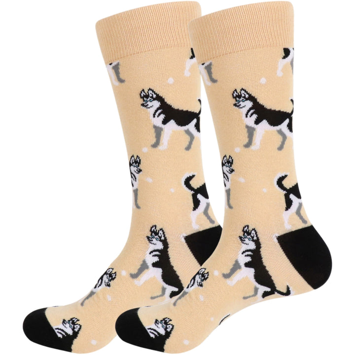 Standing Tall Siberian Husky Dog Crew Novelty Socks - Beige