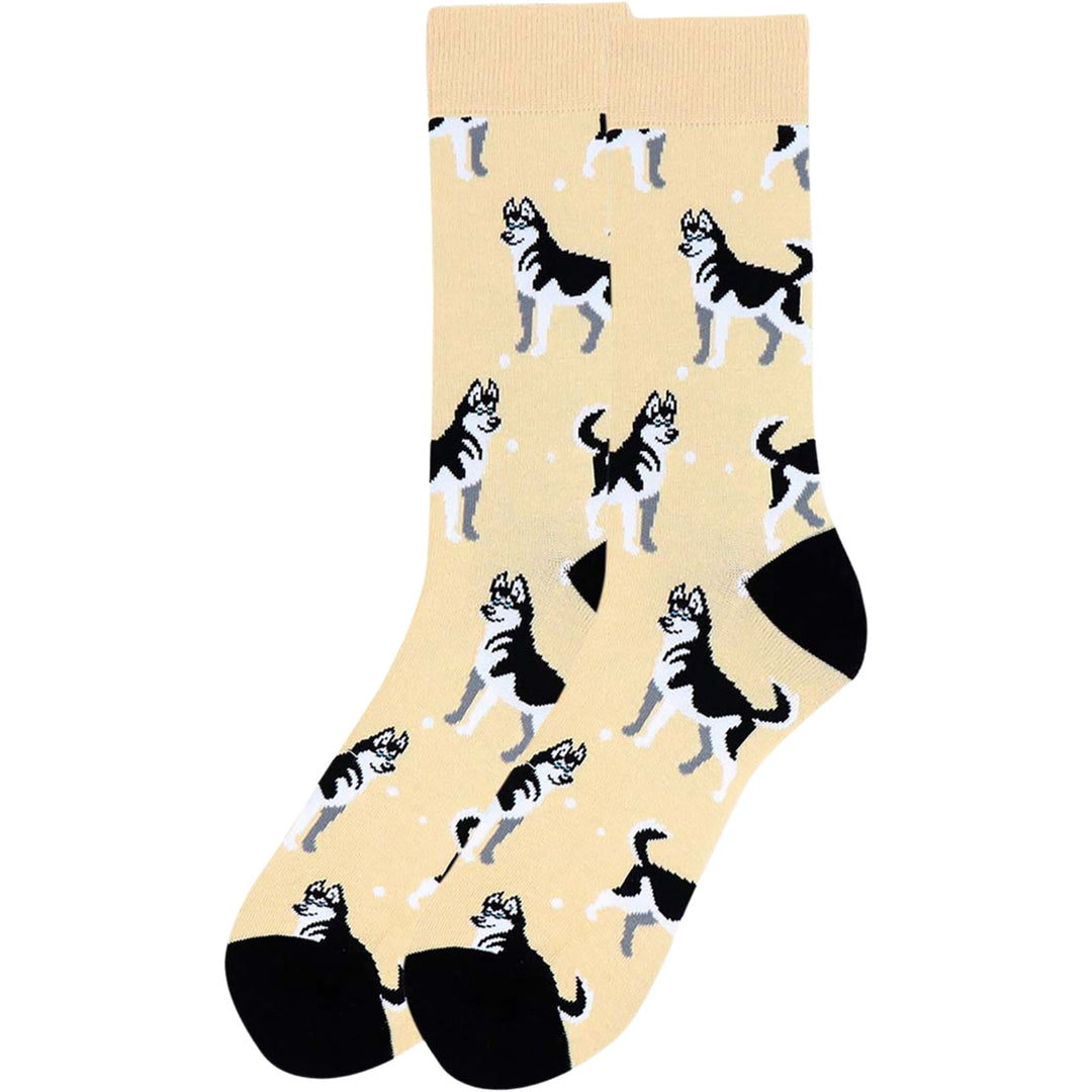 Standing Tall Siberian Husky Dog Crew Novelty Socks - Beige