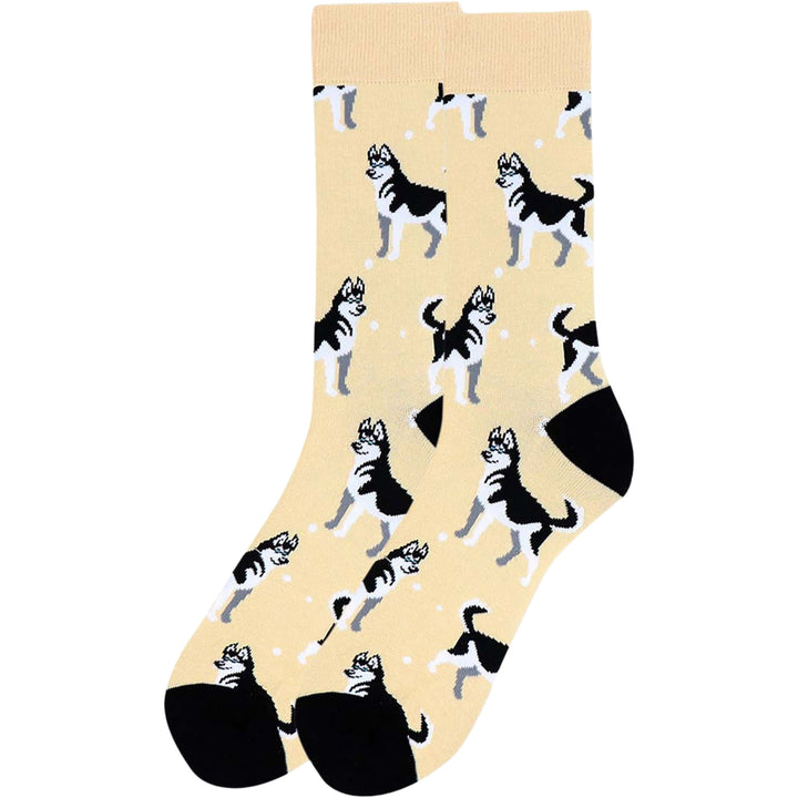Standing Tall Siberian Husky Dog Crew Novelty Socks - Beige