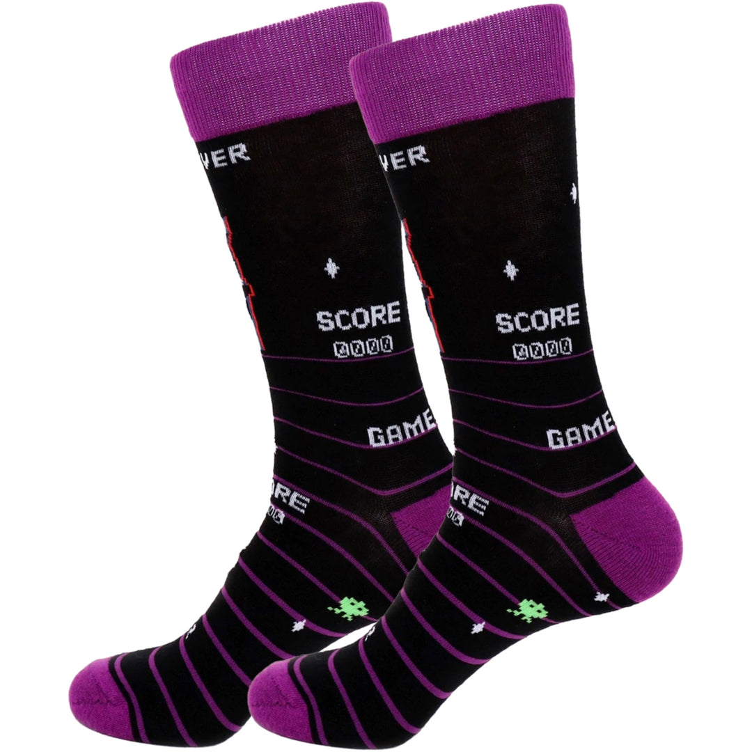 Game Over Final Score Arcade Crew Novelty Socks - Purple