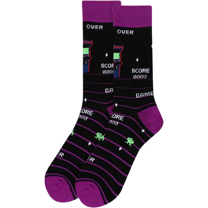 Game Over Final Score Arcade Crew Novelty Socks - Purple