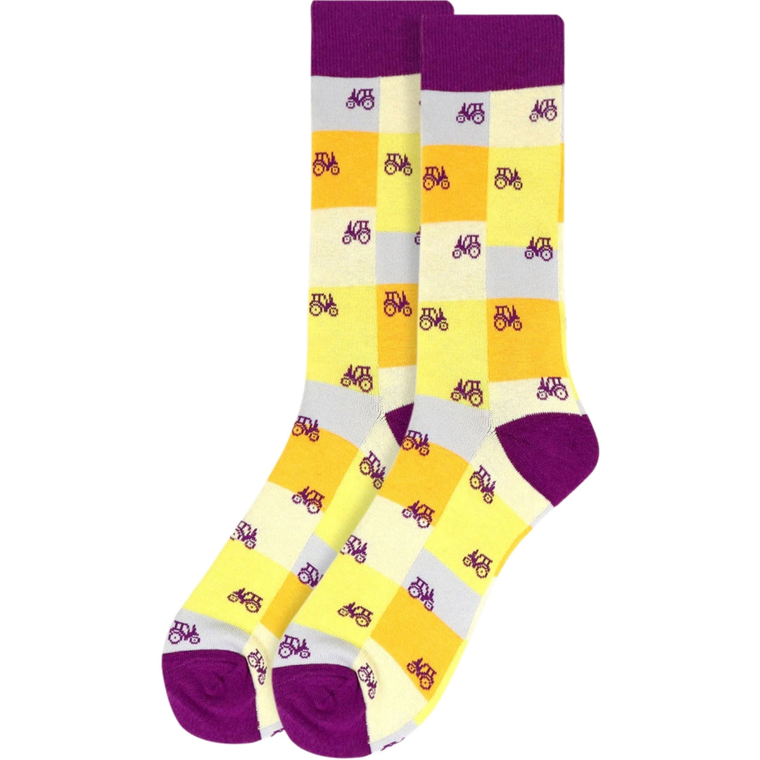 Tractors Check Crew Novelty Socks - Yellow