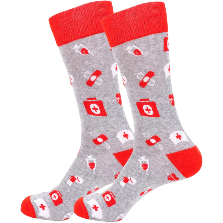 Nurse First Aid Medicine Medical Crew Novelty Socks - Red Gray White
