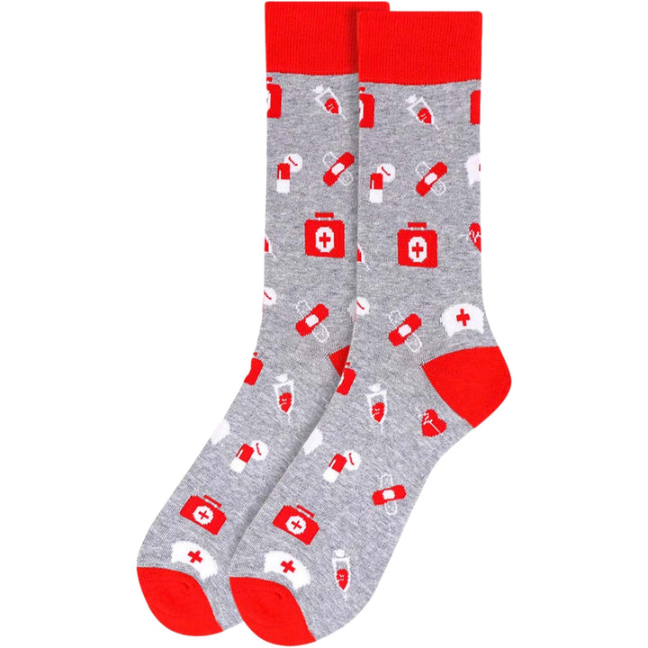 Nurse First Aid Medicine Medical Crew Novelty Socks - Red Gray White