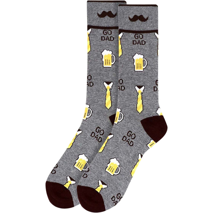 Beers and Ties Go Dad Mustache Crew Novelty Socks - Gray