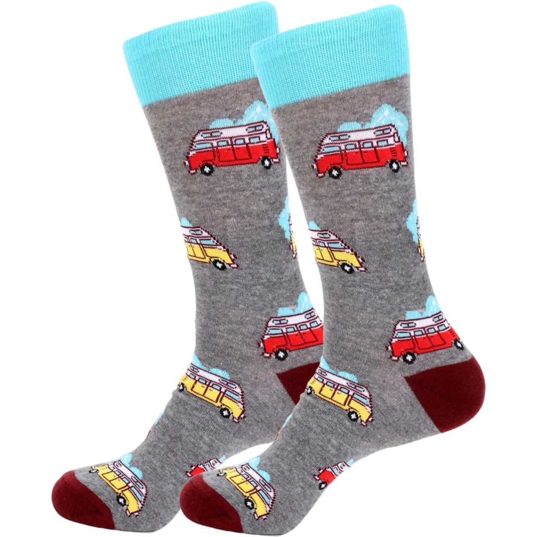 Camping Car Crew Novelty Socks - Gray