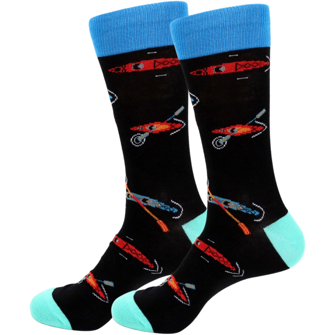 Lets Go On An Kayaking Adventure Crew Novelty Socks - Black
