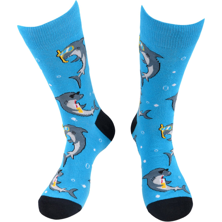 Vacation Sharks Crew Novelty Socks - Blue
