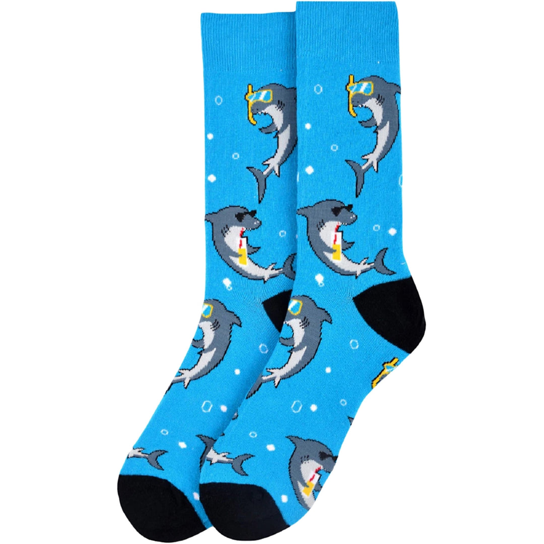Vacation Sharks Crew Novelty Socks - Blue