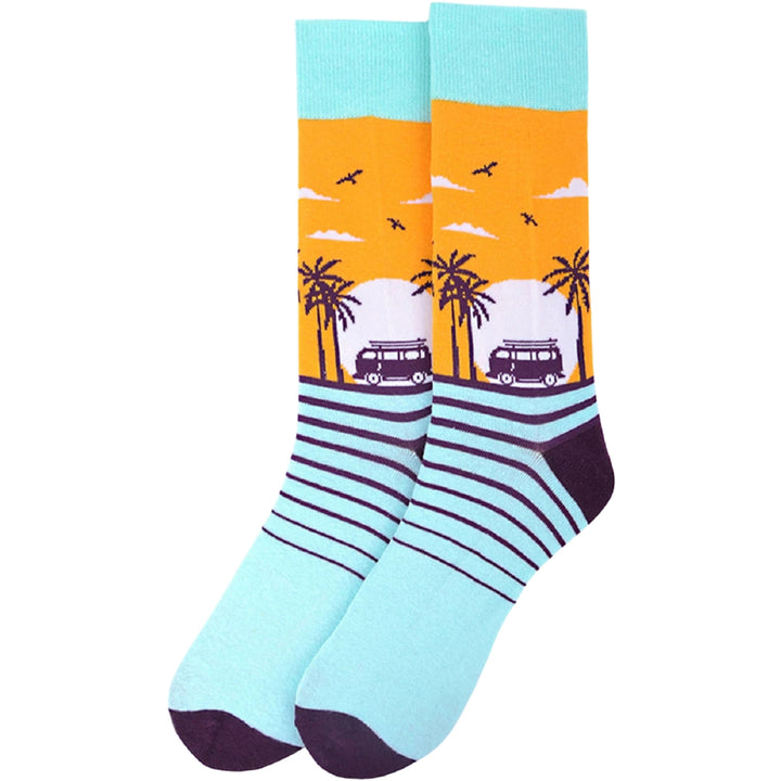 Tropical Sunset Crew Novelty Socks - Blue