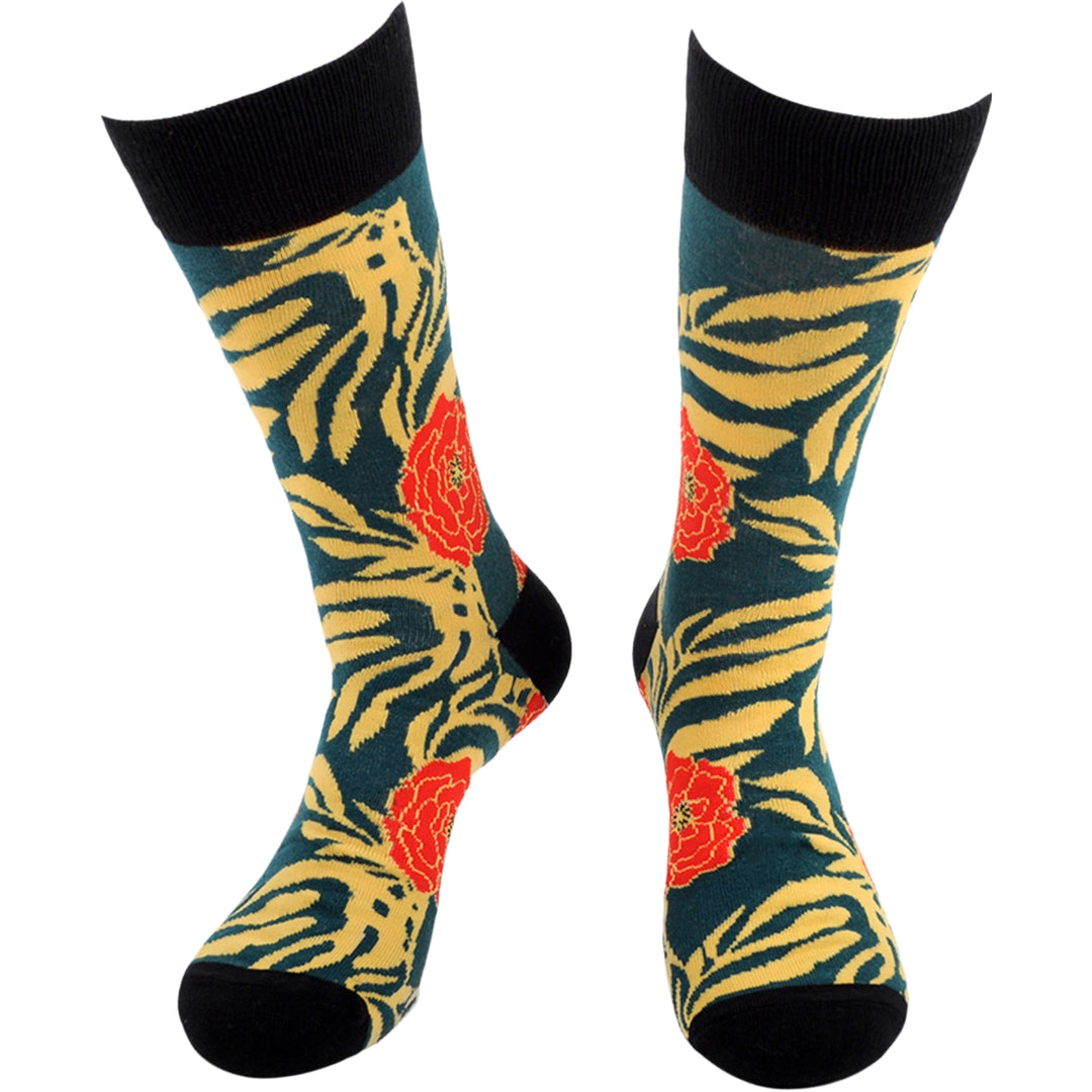 Tropical Flower Crew Novelty Socks - Teal