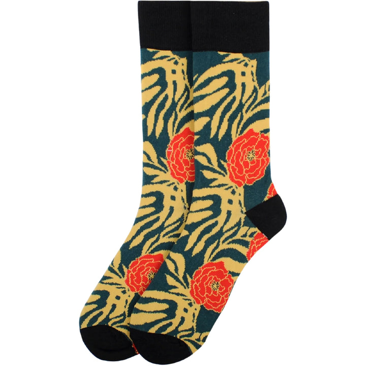 Tropical Flower Crew Novelty Socks - Teal