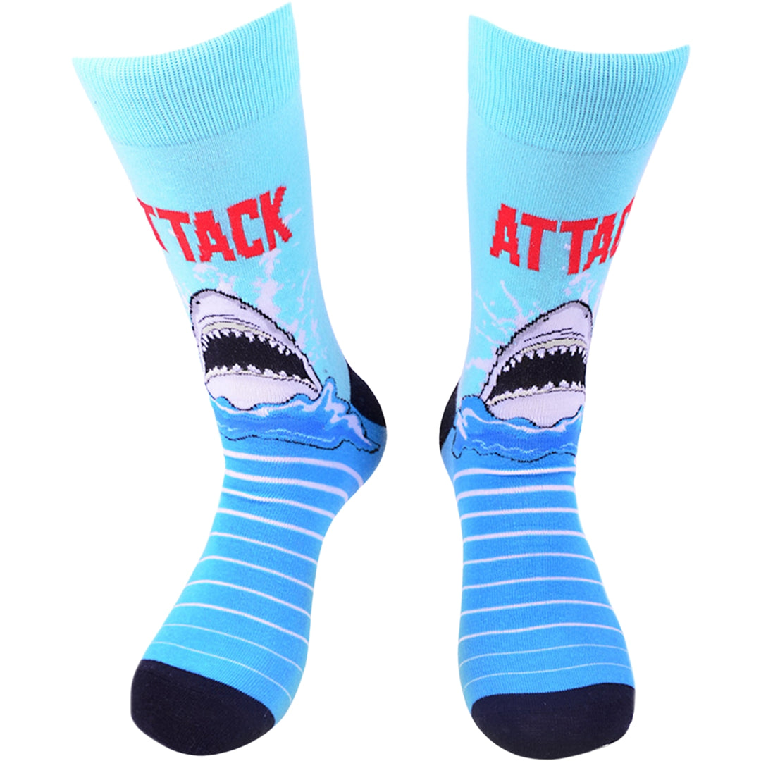 Shark Attack Stripe Crew Novelty Socks - Blue