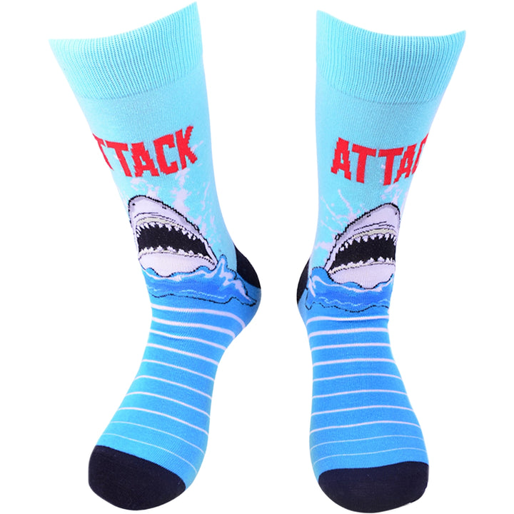 Shark Attack Stripe Crew Novelty Socks - Blue
