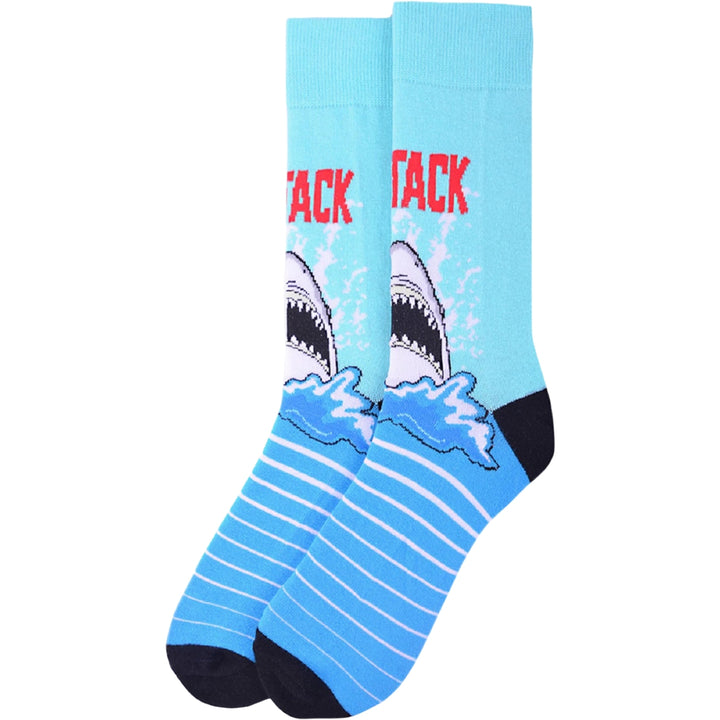 Shark Attack Stripe Crew Novelty Socks - Blue