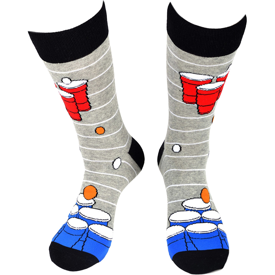 Beer Pong Stripe Crew Novelty Socks - Gray