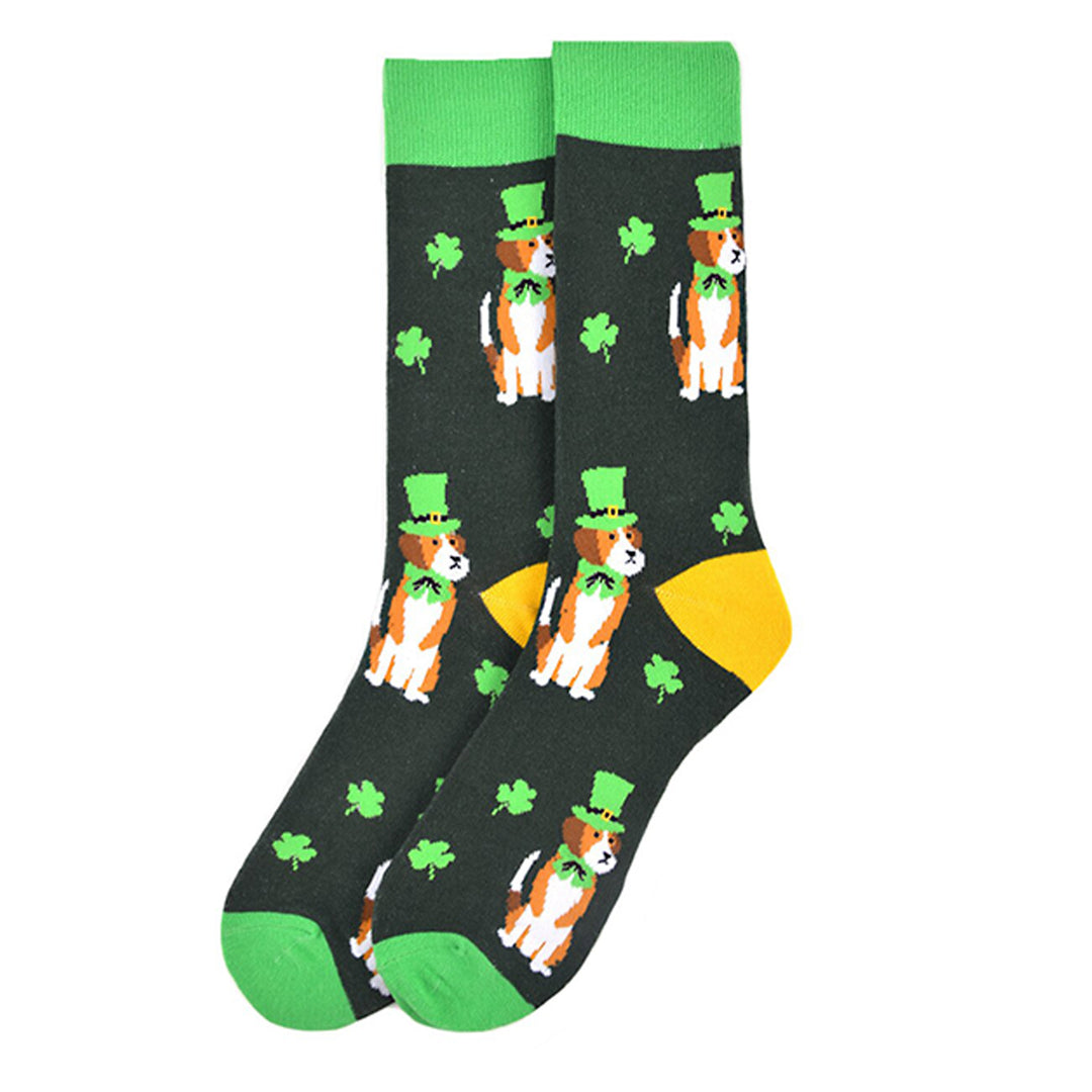 St. Patrick's Day Shamrock Clover Dog Crew Novelty Socks