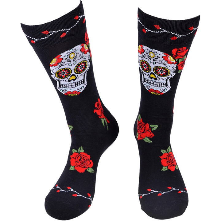 Sugar Skull Crew Novelty Socks - Black