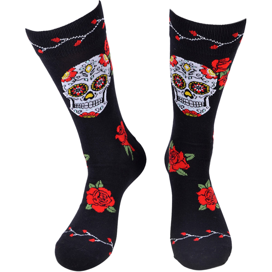 Sugar Skull Crew Novelty Socks - Black
