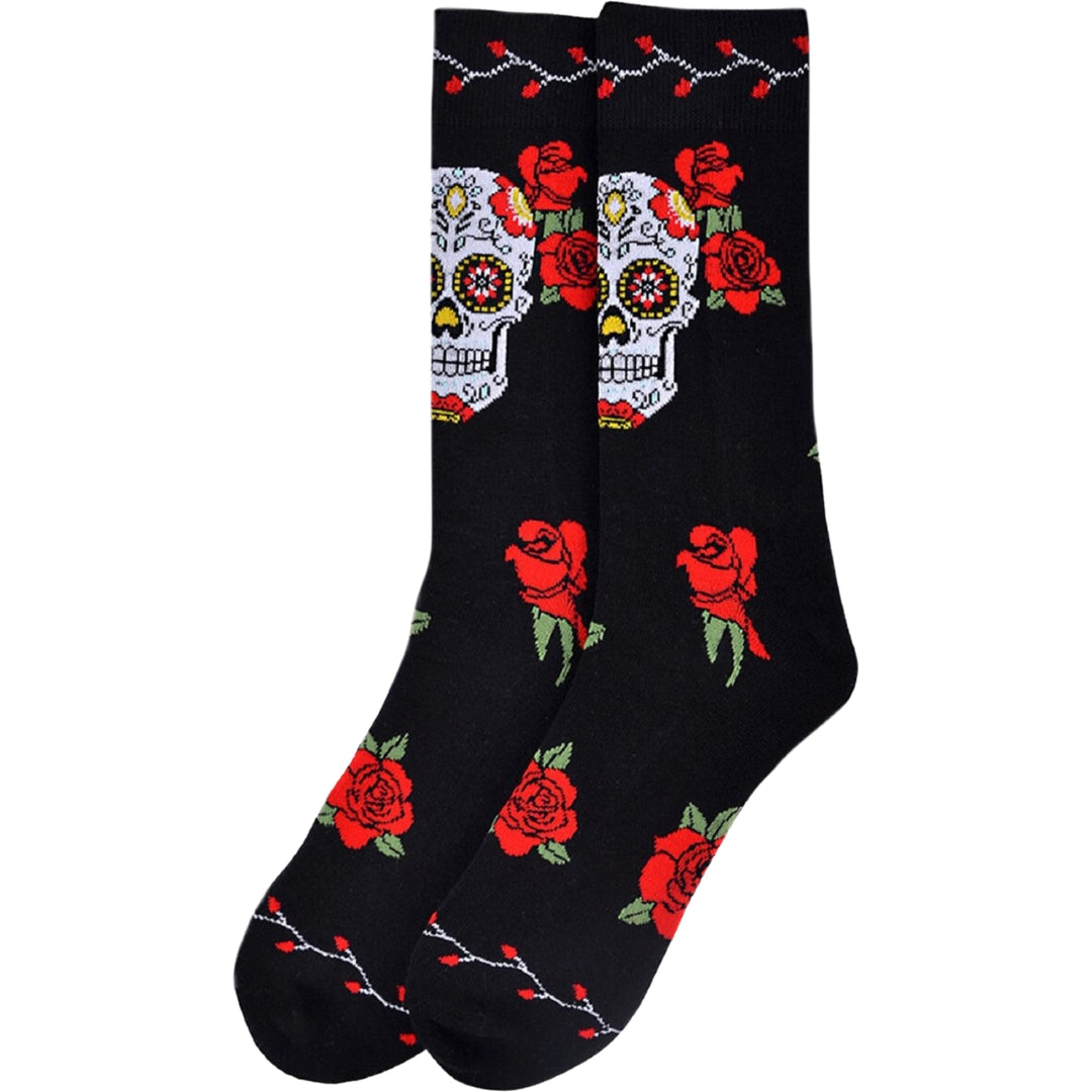 Sugar Skull Crew Novelty Socks - Black