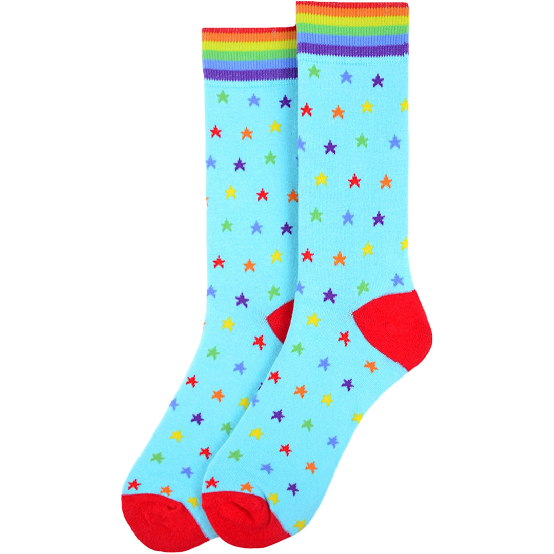 Rainbow Stars Crew Novelty Socks - Blue