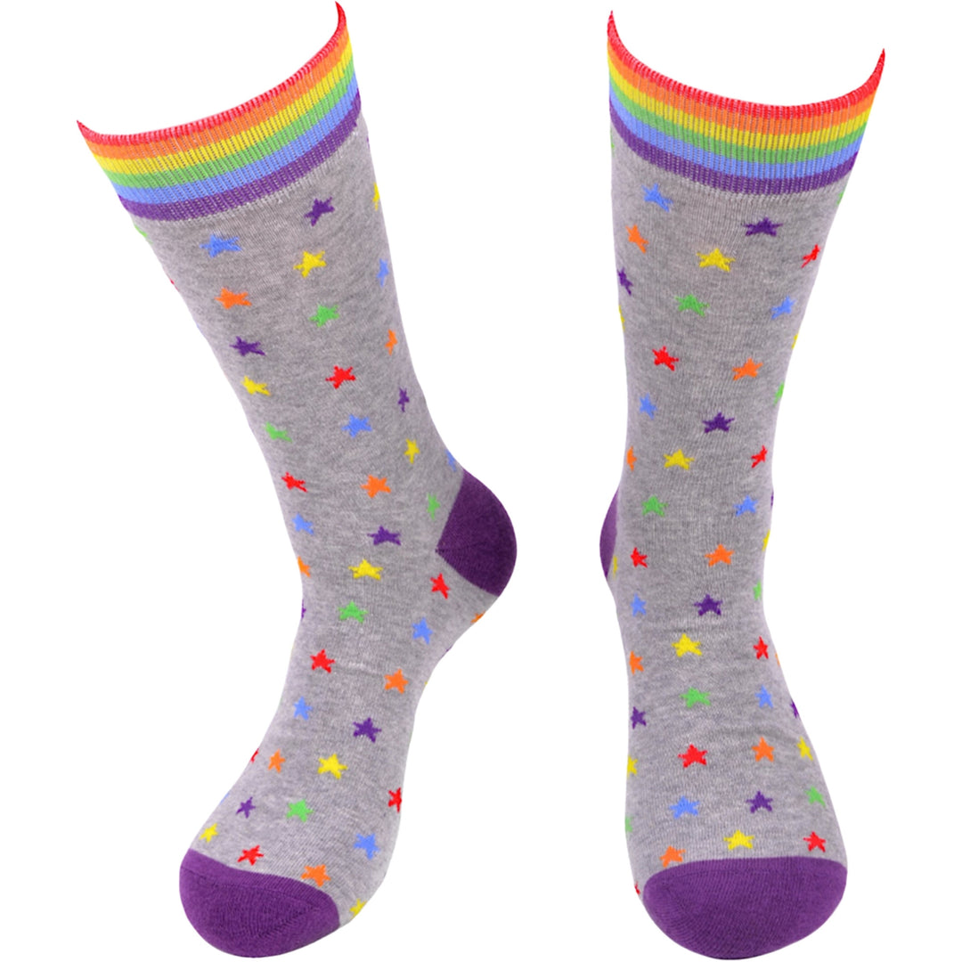 Rainbow Stars Crew Novelty Socks - Gray