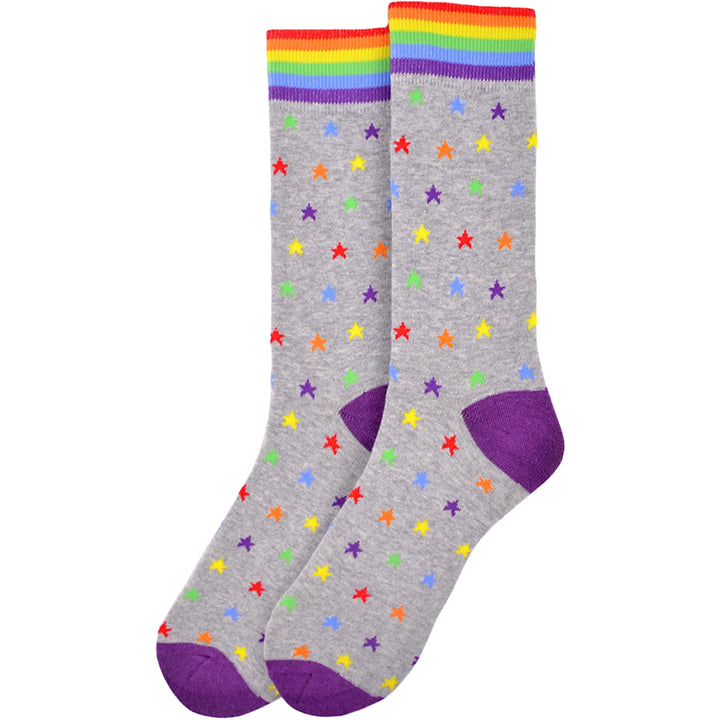 Rainbow Stars Crew Novelty Socks - Gray