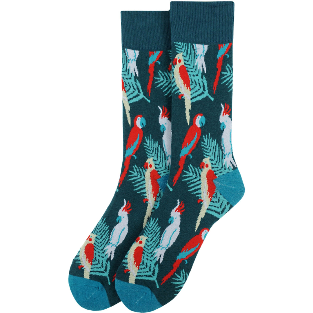 Tropical Birds Crew Novelty Socks - Green