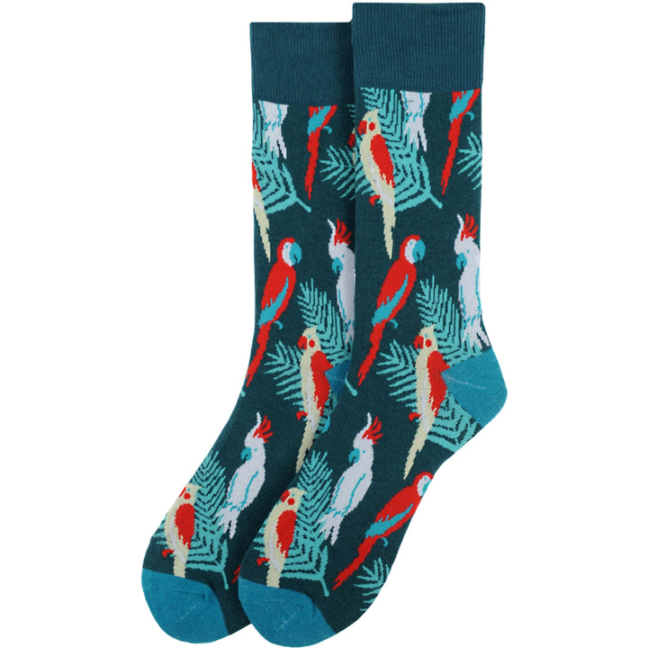 Tropical Birds Crew Novelty Socks - Green