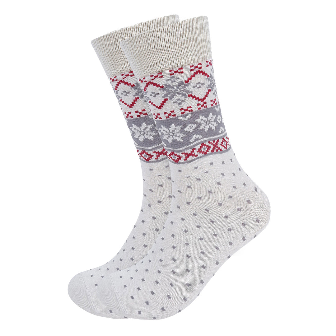 Christmas Vintage Snowflakes Polka Dots Crew Novelty Socks - White