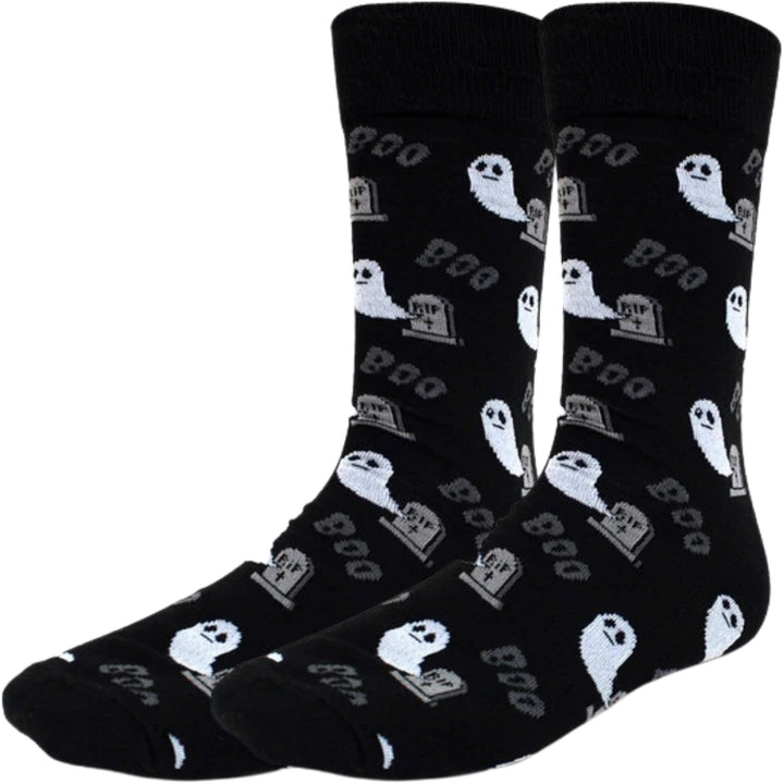 Halloween Ghost Boo Crew Novelty Socks - Black