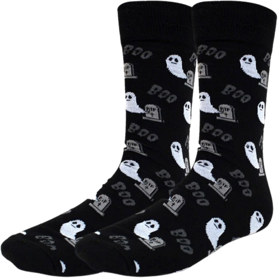 Halloween Ghost Boo Crew Novelty Socks - Black