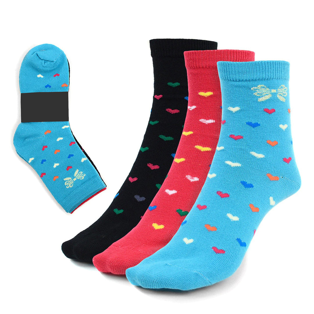 3 Pairs of Valentine's Assorted Pack Hearts Crew Cotton Blend Socks - Multicolor