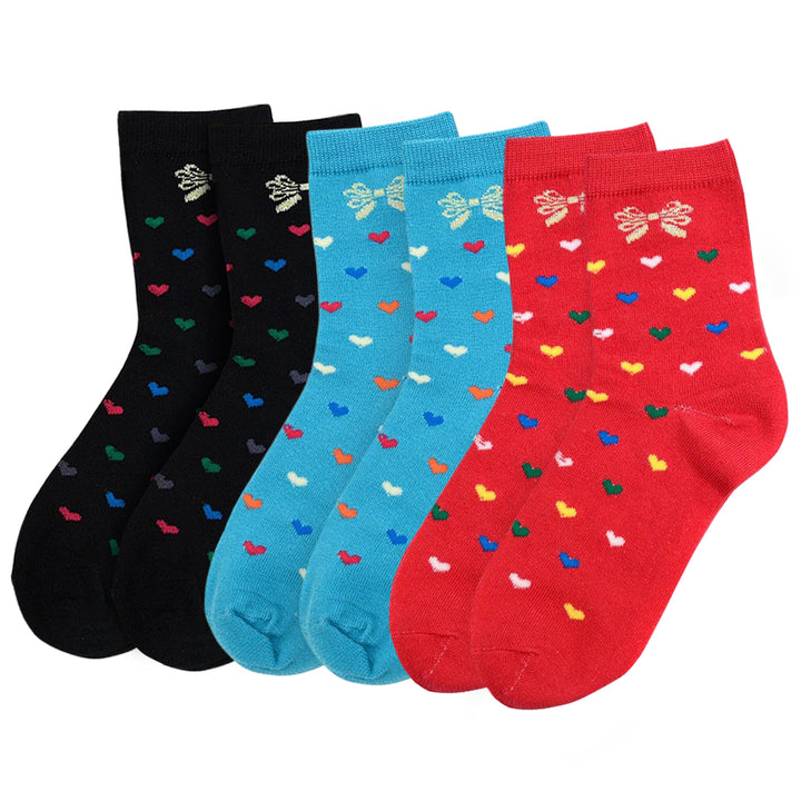 3 Pairs of Valentine's Assorted Pack Hearts Crew Cotton Blend Socks - Multicolor