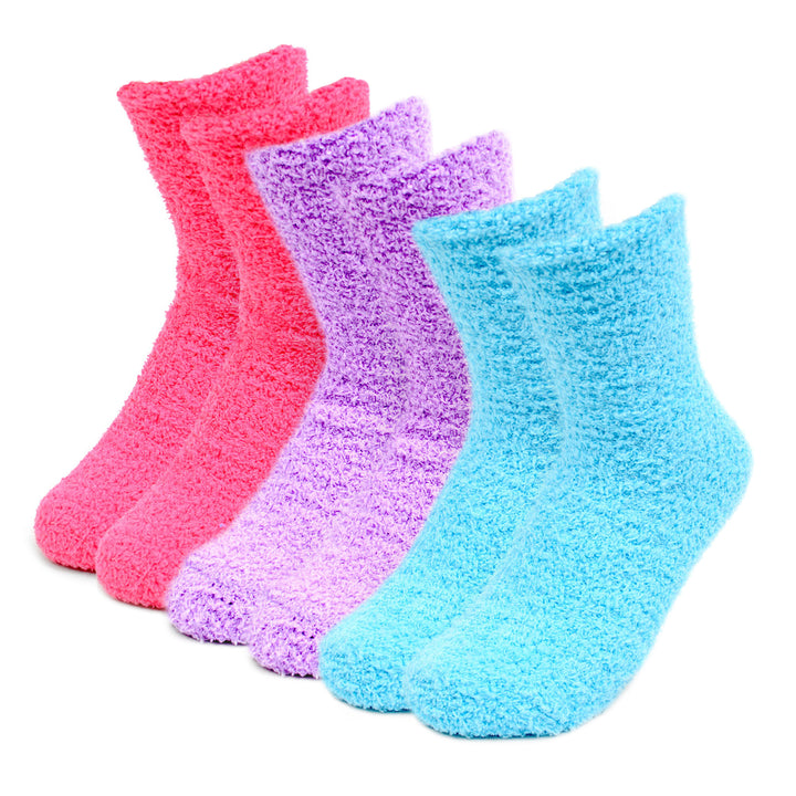 3 Pairs of Valentine's Assorted Pack Solid Bright Color Warm Fuzzy Socks - Pink Purple Blue