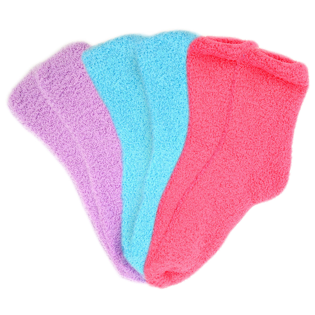 3 Pairs of Valentine's Assorted Pack Solid Bright Color Warm Fuzzy Socks - Pink Purple Blue